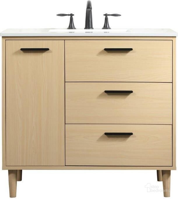 The appearance of Baldwin 36 Inch Bathroom Vanity In Maple designed by Elegant Lighting in the transitional interior design. This maple piece of furniture  was selected by 1StopBedrooms from Baldwin Collection to add a touch of cosiness and style into your home. Sku: VF47036MMP. Material: Wood. Product Type: Bathroom Vanity. Image1