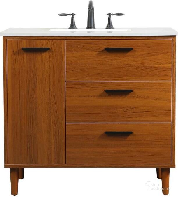 The appearance of Baldwin 36 Inch Bathroom Vanity In Teak designed by Elegant Lighting in the transitional interior design. This teak piece of furniture  was selected by 1StopBedrooms from Baldwin Collection to add a touch of cosiness and style into your home. Sku: VF47036MTK. Material: Wood. Product Type: Bathroom Vanity. Image1