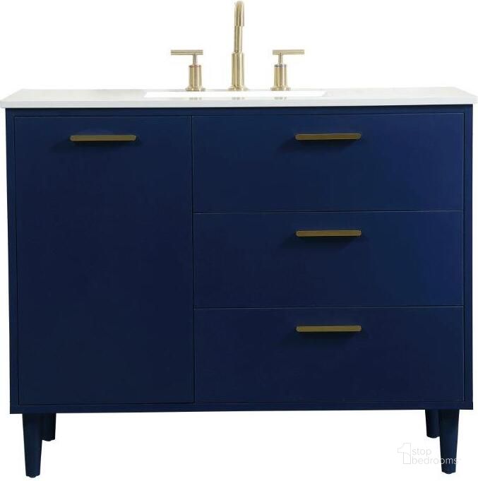 The appearance of Baldwin 42 Inch Bathroom Vanity In Blue designed by Elegant Lighting in the transitional interior design. This blue piece of furniture  was selected by 1StopBedrooms from Baldwin Collection to add a touch of cosiness and style into your home. Sku: VF47042MBL. Material: Wood. Product Type: Bathroom Vanity. Image1