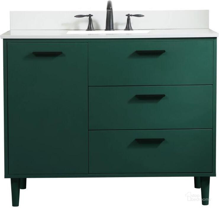 The appearance of Baldwin 42 Inch Bathroom Vanity In Green With Backsplash designed by Elegant Lighting in the transitional interior design. This green piece of furniture  was selected by 1StopBedrooms from Baldwin Collection to add a touch of cosiness and style into your home. Sku: VF47042MGN-BS. Material: Wood. Product Type: Bathroom Vanity. Image1