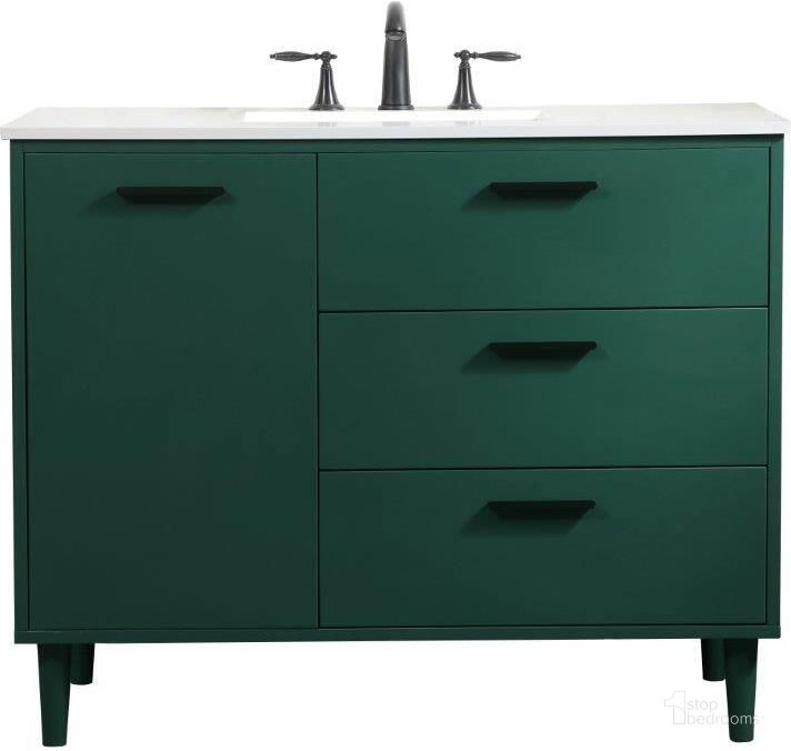 The appearance of Baldwin 42 Inch Bathroom Vanity In Green designed by Elegant Lighting in the transitional interior design. This green piece of furniture  was selected by 1StopBedrooms from Baldwin Collection to add a touch of cosiness and style into your home. Sku: VF47042MGN. Material: Wood. Product Type: Bathroom Vanity. Image1