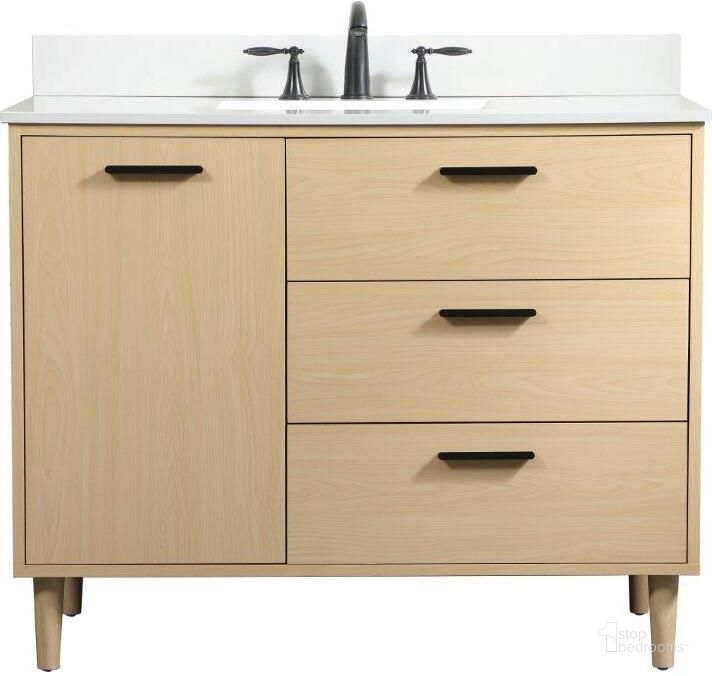 The appearance of Baldwin 42 Inch Bathroom Vanity In Maple With Backsplash designed by Elegant Lighting in the transitional interior design. This maple piece of furniture  was selected by 1StopBedrooms from Baldwin Collection to add a touch of cosiness and style into your home. Sku: VF47042MMP-BS. Material: Wood. Product Type: Bathroom Vanity. Image1