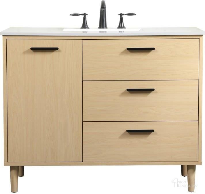 The appearance of Baldwin 42 Inch Bathroom Vanity In Maple designed by Elegant Lighting in the transitional interior design. This maple piece of furniture  was selected by 1StopBedrooms from Baldwin Collection to add a touch of cosiness and style into your home. Sku: VF47042MMP. Material: Wood. Product Type: Bathroom Vanity. Image1