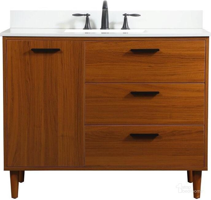 The appearance of Baldwin 42 Inch Bathroom Vanity In Teak With Backsplash designed by Elegant Lighting in the transitional interior design. This teak piece of furniture  was selected by 1StopBedrooms from Baldwin Collection to add a touch of cosiness and style into your home. Sku: VF47042MTK-BS. Material: Wood. Product Type: Bathroom Vanity. Image1