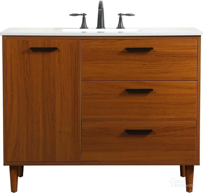 The appearance of Baldwin 42 Inch Bathroom Vanity In Teak designed by Elegant Lighting in the transitional interior design. This teak piece of furniture  was selected by 1StopBedrooms from Baldwin Collection to add a touch of cosiness and style into your home. Sku: VF47042MTK. Material: Wood. Product Type: Bathroom Vanity. Image1