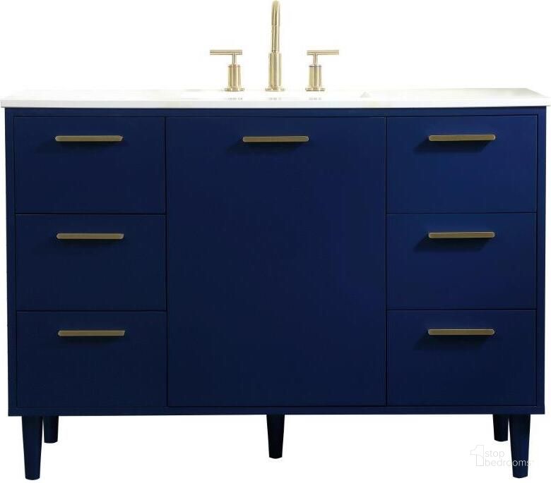 The appearance of Baldwin 48 Inch Bathroom Vanity In Blue designed by Elegant Lighting in the transitional interior design. This blue piece of furniture  was selected by 1StopBedrooms from Baldwin Collection to add a touch of cosiness and style into your home. Sku: VF47048MBL. Material: Wood. Product Type: Bathroom Vanity. Image1