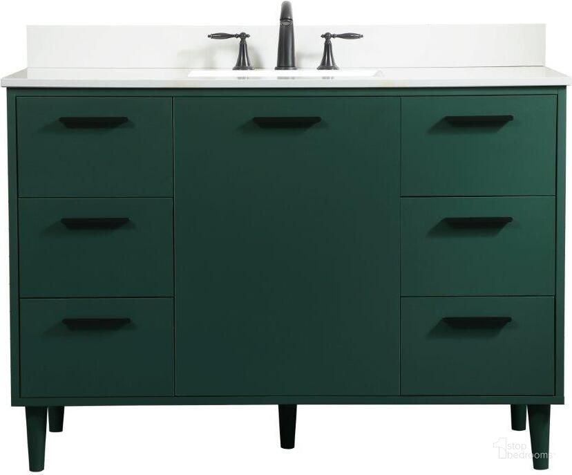 The appearance of Baldwin 48 Inch Bathroom Vanity In Green With Backsplash designed by Elegant Lighting in the transitional interior design. This green piece of furniture  was selected by 1StopBedrooms from Baldwin Collection to add a touch of cosiness and style into your home. Sku: VF47048MGN-BS. Material: Wood. Product Type: Bathroom Vanity. Image1