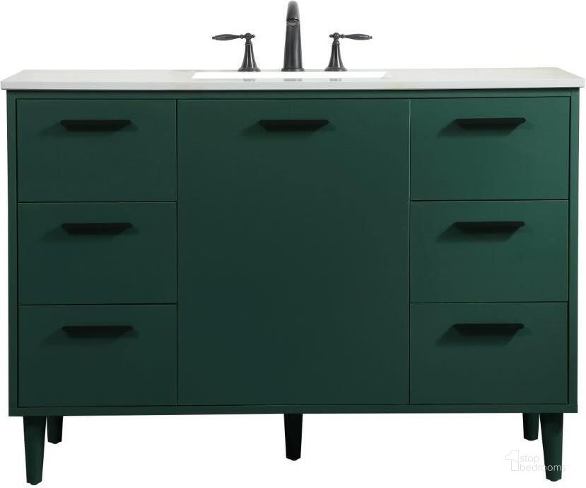 The appearance of Baldwin 48 Inch Bathroom Vanity In Green designed by Elegant Lighting in the transitional interior design. This green piece of furniture  was selected by 1StopBedrooms from Baldwin Collection to add a touch of cosiness and style into your home. Sku: VF47048MGN. Material: Wood. Product Type: Bathroom Vanity. Image1