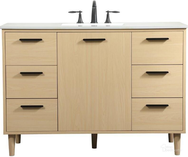 The appearance of Baldwin 48 Inch Bathroom Vanity In Maple designed by Elegant Lighting in the transitional interior design. This maple piece of furniture  was selected by 1StopBedrooms from Baldwin Collection to add a touch of cosiness and style into your home. Sku: VF47048MMP. Material: Wood. Product Type: Bathroom Vanity. Image1
