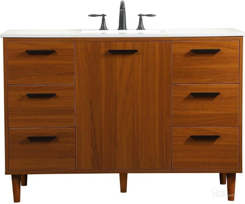 The appearance of Baldwin 48 Inch Bathroom Vanity In Teak designed by Elegant Lighting in the transitional interior design. This teak piece of furniture  was selected by 1StopBedrooms from Baldwin Collection to add a touch of cosiness and style into your home. Sku: VF47048MTK. Material: Wood. Product Type: Bathroom Vanity. Image1