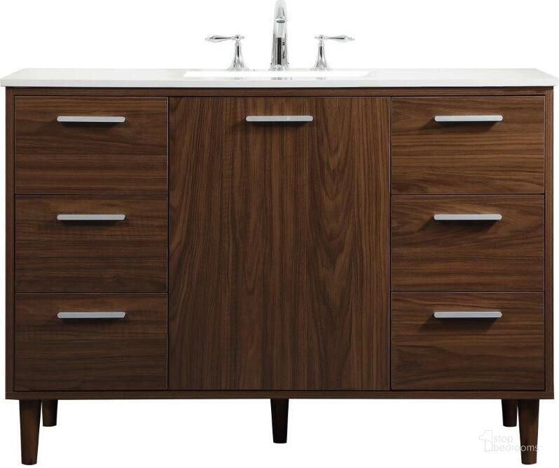 The appearance of Baldwin 48 Inch Bathroom Vanity In Walnut designed by Elegant Lighting in the transitional interior design. This walnut piece of furniture  was selected by 1StopBedrooms from Baldwin Collection to add a touch of cosiness and style into your home. Sku: VF47048MWT. Material: Wood. Product Type: Bathroom Vanity. Image1