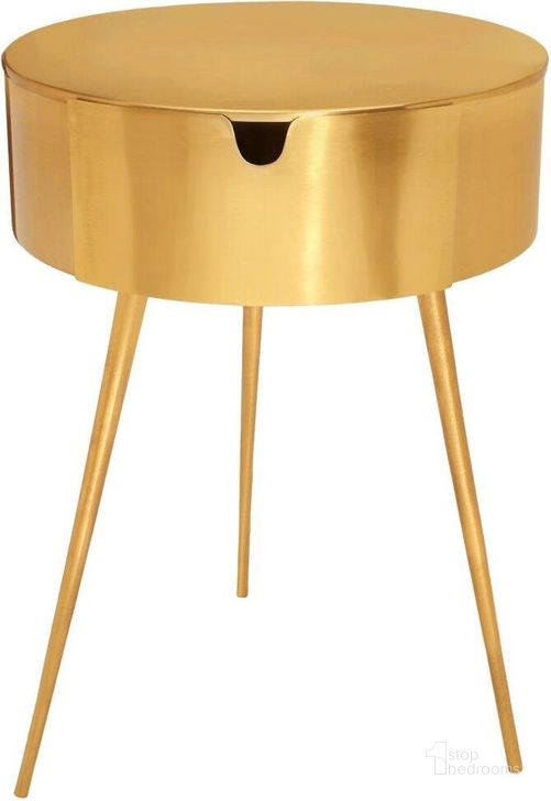 The appearance of Bali Gold Night Stand designed by Meridian in the modern / contemporary interior design. This gold piece of furniture  was selected by 1StopBedrooms from Bali Collection to add a touch of cosiness and style into your home. Sku: 835Gold. Product Type: Nightstand. Material: Iron. Image1