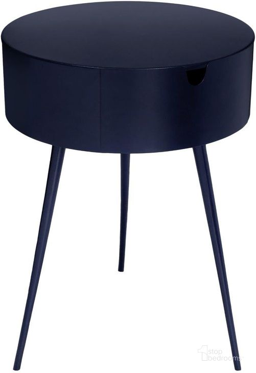The appearance of Bali Navy Night Stand designed by Meridian in the modern / contemporary interior design. This navy piece of furniture  was selected by 1StopBedrooms from Bali Collection to add a touch of cosiness and style into your home. Sku: 835Navy. Product Type: Nightstand. Material: Iron. Image1