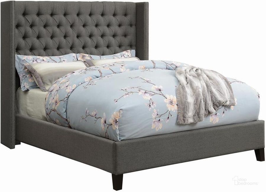 The appearance of Bancroft Grey Woven Queen Upholstered Platform Bed designed by Coaster in the transitional interior design. This gray piece of furniture  was selected by 1StopBedrooms from Bancroft Collection to add a touch of cosiness and style into your home. Sku: 301405QB1;301405QB2. Bed Type: Platform Bed. Product Type: Platform Bed. Bed Size: Queen. Material: Pine. Image1