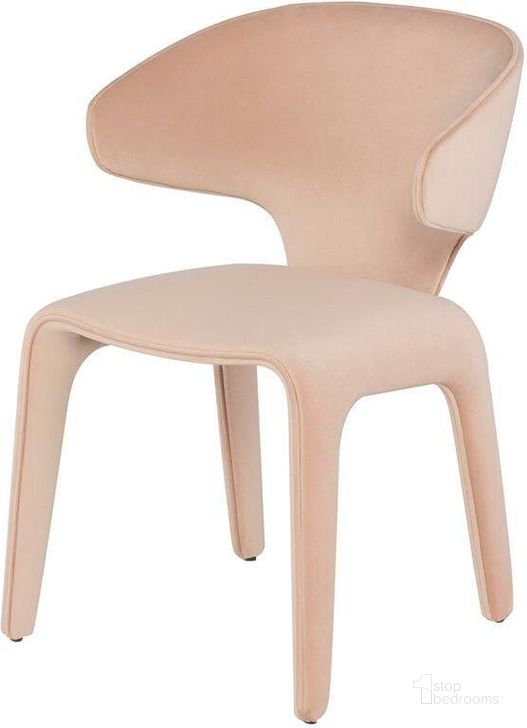 The appearance of Bandi Peach Velour Fabric Dining Chair designed by Nuevo in the modern / contemporary interior design. This peach velour piece of furniture  was selected by 1StopBedrooms from Bandi Collection to add a touch of cosiness and style into your home. Sku: HGNE166. Material: Fabric. Product Type: Dining Chair. Image1