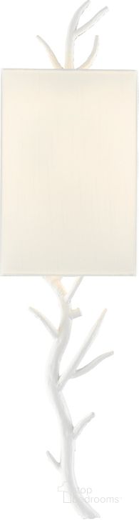 The appearance of Baneberry Right White Wall Sconce designed by Currey & Company in the modern / contemporary interior design. This white piece of furniture  was selected by 1StopBedrooms from Baneberry Collection to add a touch of cosiness and style into your home. Sku: 5000-0149. Product Type: Wall Sconce. Material: Iron. Image1