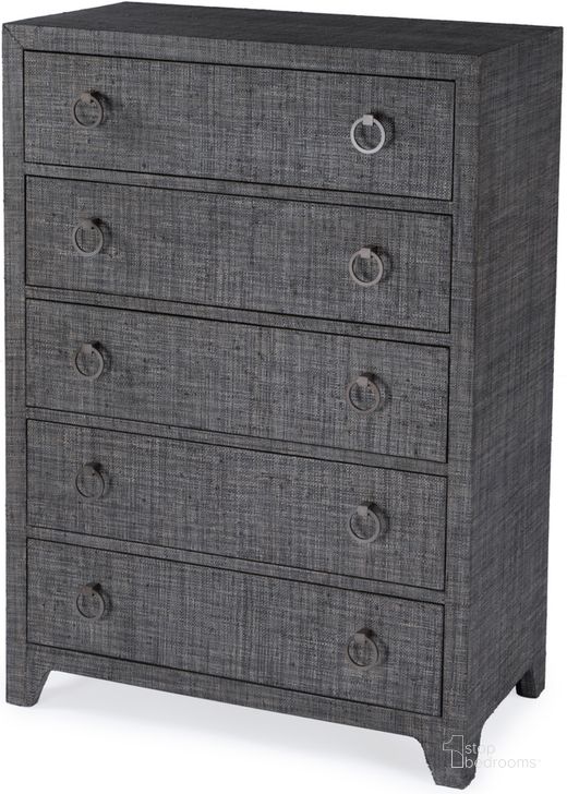 The appearance of Bar Harbor 5 Drawer Raffia Dresser In Gray designed by Butler Specialty Company in the traditional interior design. This gray piece of furniture  was selected by 1StopBedrooms from Bar Harbor Collection to add a touch of cosiness and style into your home. Sku: 5707420. Material: Wood. Product Type: Dresser. Image1