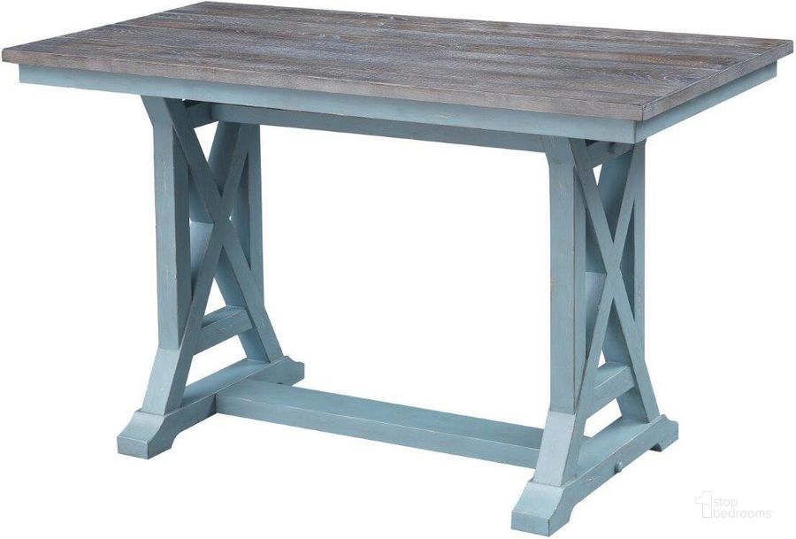 The appearance of Bar Harbor Blue Counter Height Dining Table designed by Coast to Coast in the transitional interior design. This blue piece of furniture  was selected by 1StopBedrooms from Bar Harbor Collection to add a touch of cosiness and style into your home. Sku: 40299. Table Base Style: Trestle. Product Type: Dining Table. Table Top Shape: Rectangular. Material: Pine. Image1
