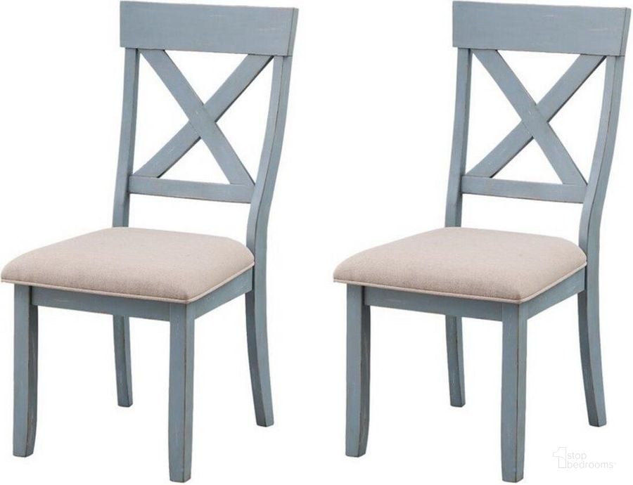 The appearance of Bar Harbor Blue Dining Chair Set of 2 designed by Coast to Coast in the transitional interior design. This blue piece of furniture  was selected by 1StopBedrooms from Bar Harbor Collection to add a touch of cosiness and style into your home. Sku: 40298. Product Type: Dining Chair. Material: Pine. Image1