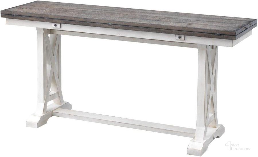 The appearance of Bar Harbor Ii Cream Fold Out Console designed by Coast to Coast in the transitional interior design. This white and brown piece of furniture  was selected by 1StopBedrooms from Bar Harbor II Collection to add a touch of cosiness and style into your home. Sku: 48111. Product Type: Console Table. Material: Pine. Image1