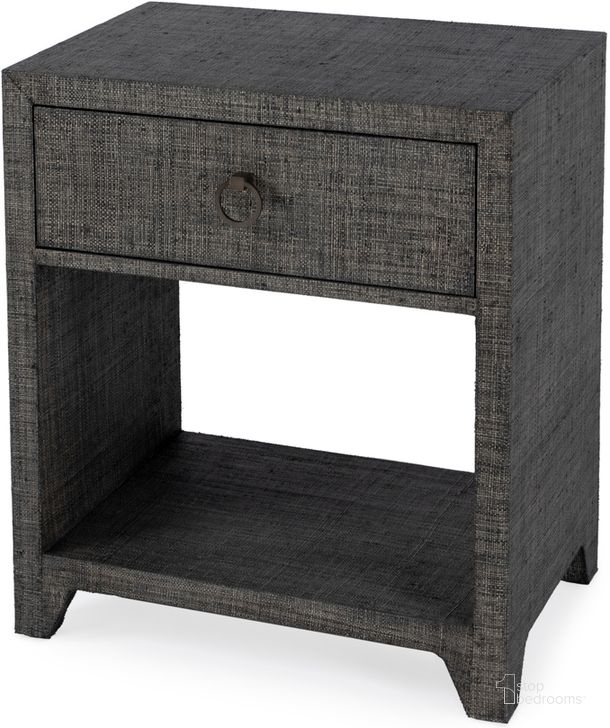 The appearance of Bar Harbor Raffia 1 Drawer Nightstand In Charcoal designed by Butler Specialty Company in the traditional interior design. This charcoal piece of furniture  was selected by 1StopBedrooms from Bar Harbor Collection to add a touch of cosiness and style into your home. Sku: 5669420. Material: Wood. Product Type: Nightstand. Image1