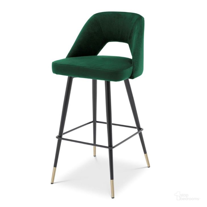 The appearance of Bar Stool In Avorio Roche Green Velvet designed by Eichholtz in the modern / contemporary interior design. This green piece of furniture  was selected by 1StopBedrooms from Avorio Collection to add a touch of cosiness and style into your home. Sku: A112054. Product Type: Barstool. Material: Velvet. Image1