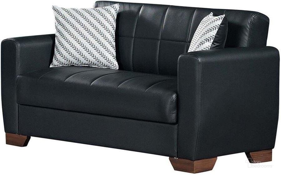The appearance of Barato Upholstered Convertible Loveseat with Storage In Black designed by Casamode in the modern / contemporary interior design. This black piece of furniture  was selected by 1StopBedrooms from Barato Collection to add a touch of cosiness and style into your home. Sku: BAR-LS-BLK-PU. Material: Leather. Product Type: Loveseat. Image1