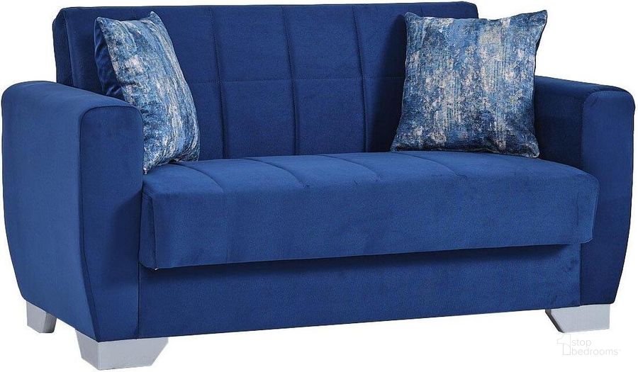 The appearance of Barato Upholstered Convertible Loveseat with Storage In Blue designed by Casamode in the modern / contemporary interior design. This blue piece of furniture  was selected by 1StopBedrooms from Barato Collection to add a touch of cosiness and style into your home. Sku: BAR-LS-BLU. Material: Microfiber. Product Type: Loveseat. Image1