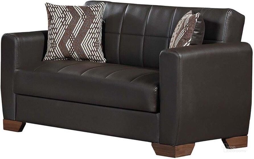 The appearance of Barato Upholstered Convertible Loveseat with Storage In Brown BAR-LS-BN-PU designed by Casamode in the modern / contemporary interior design. This brown piece of furniture  was selected by 1StopBedrooms from Barato Collection to add a touch of cosiness and style into your home. Sku: BAR-LS-BN-PU. Material: Leather. Product Type: Loveseat. Image1