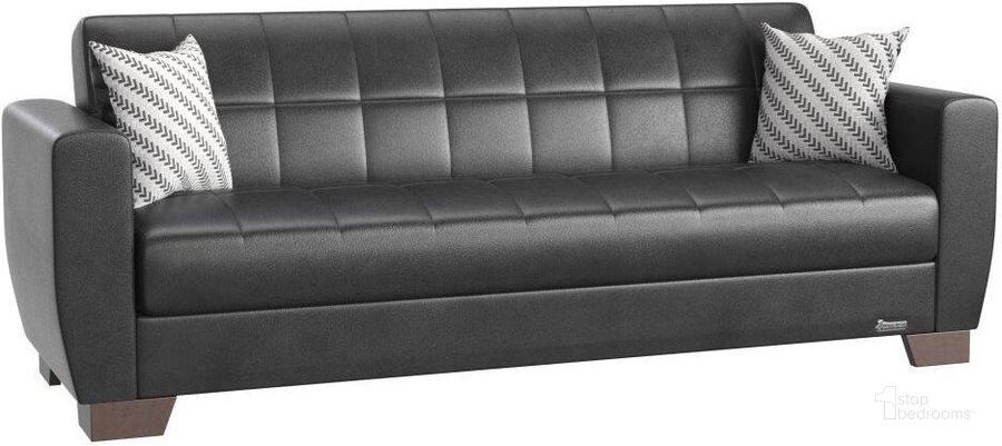 The appearance of Barato Upholstered Convertible Sofabed with Storage In Black designed by Casamode in the modern / contemporary interior design. This black piece of furniture  was selected by 1StopBedrooms from Barato Collection to add a touch of cosiness and style into your home. Sku: BAR-BLK-PU-SB. Material: Leather. Product Type: Sofa Bed. Image1