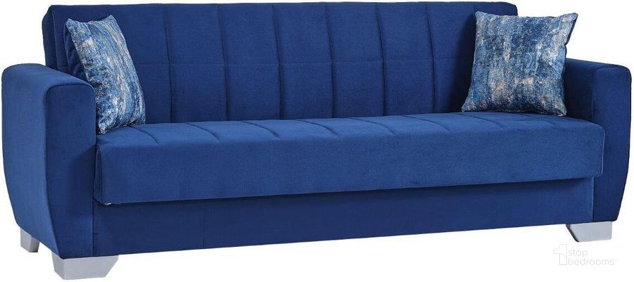 The appearance of Barato Upholstered Convertible Sofabed with Storage In Blue designed by Casamode in the modern / contemporary interior design. This blue piece of furniture  was selected by 1StopBedrooms from Barato Collection to add a touch of cosiness and style into your home. Sku: BAR-SB-BLU. Material: Microfiber. Product Type: Sofa Bed. Image1