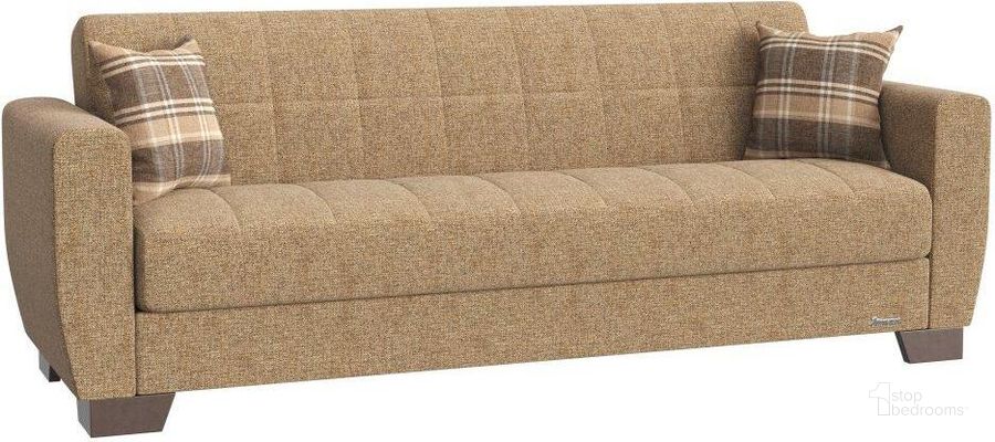 The appearance of Barato Upholstered Convertible Sofabed with Storage In Brown BAR-FBN-SB designed by Casamode in the modern / contemporary interior design. This light brown piece of furniture  was selected by 1StopBedrooms from Barato Collection to add a touch of cosiness and style into your home. Sku: BAR-FBN-SB. Product Type: Sofa Bed. Material: Chenille. Image1