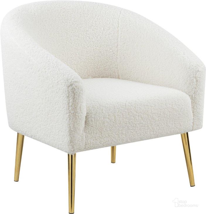 The appearance of Barlow White Faux Sheep Skin Fur Accent Chair Gold Legs designed by Meridian in the modern / contemporary interior design. This gold piece of furniture  was selected by 1StopBedrooms from Barlow Collection to add a touch of cosiness and style into your home. Sku: 505. Product Type: Accent Chair. Material: Fur. Image1