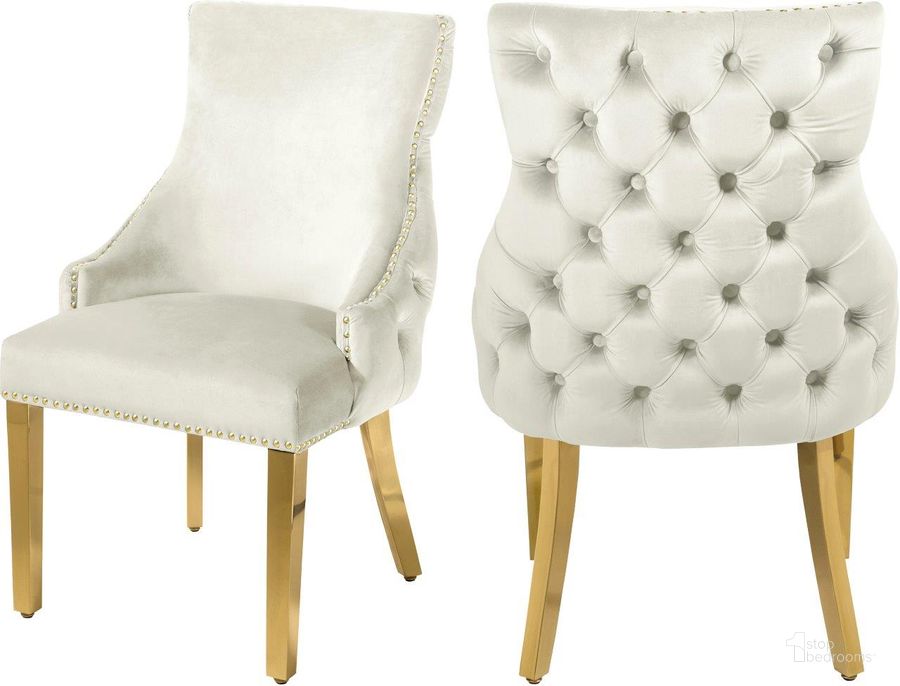 The appearance of Barnabe Cream Velvet Dining Chair Set of 2 designed by Furnique in the modern / contemporary interior design. This cream velvet piece of furniture  was selected by 1StopBedrooms from Barnabe Collection to add a touch of cosiness and style into your home. Sku: 730Cream-C. Product Type: Dining Chair. Material: Stainless Steel. Image1