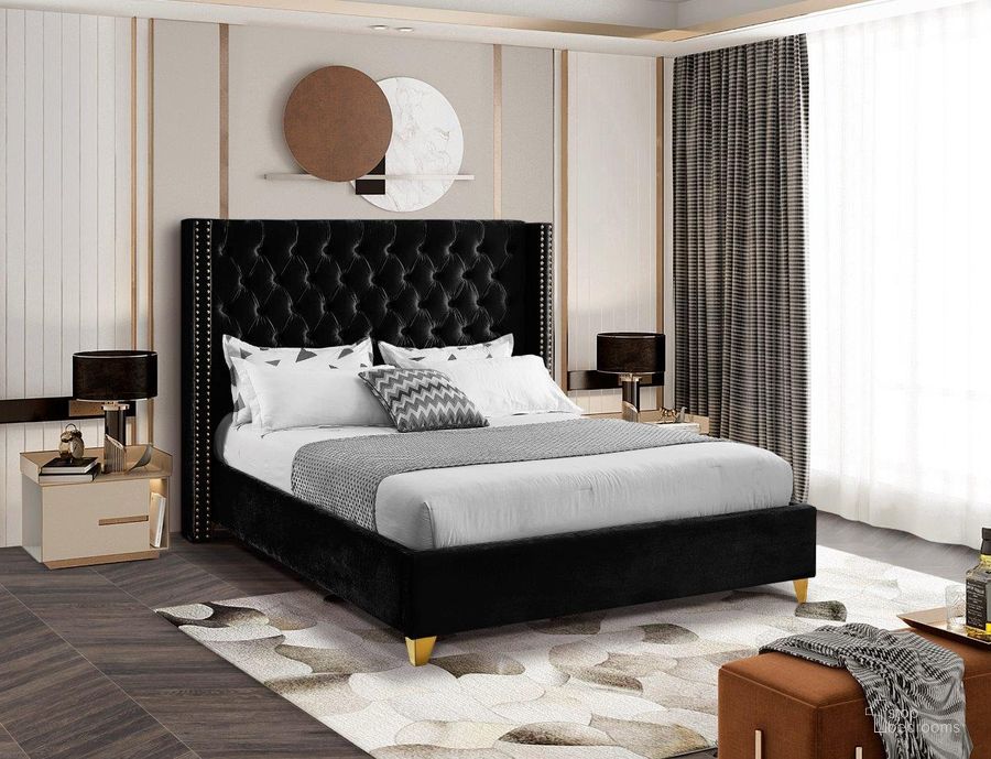 The appearance of Barolo Black Velvet King Bed designed by Meridian in the modern / contemporary interior design. This black velvet piece of furniture  was selected by 1StopBedrooms from Barolo Collection to add a touch of cosiness and style into your home. Sku: BaroloBlack-K-1;BaroloBlack-K-2. Bed Type: Platform Bed. Product Type: Platform Bed. Bed Size: King. Image1