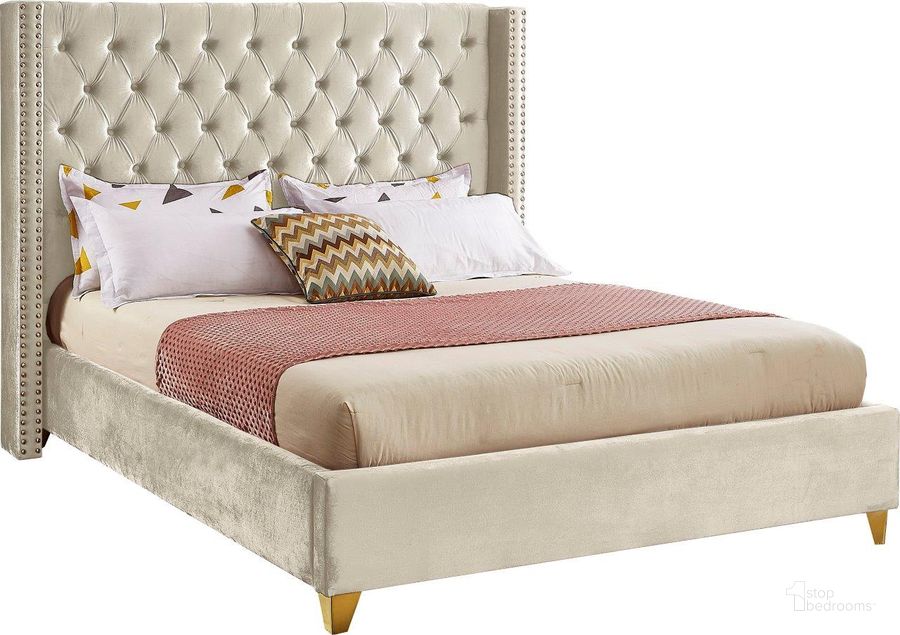 The appearance of Barolo Velvet King Bed In Cream designed by Meridian in the modern / contemporary interior design. This cream velvet piece of furniture  was selected by 1StopBedrooms from Barolo Collection to add a touch of cosiness and style into your home. Sku: BaroloCream-K-1;BaroloCream-K-2. Product Type: Bed. Bed Size: King. Material: Velvet. Image1