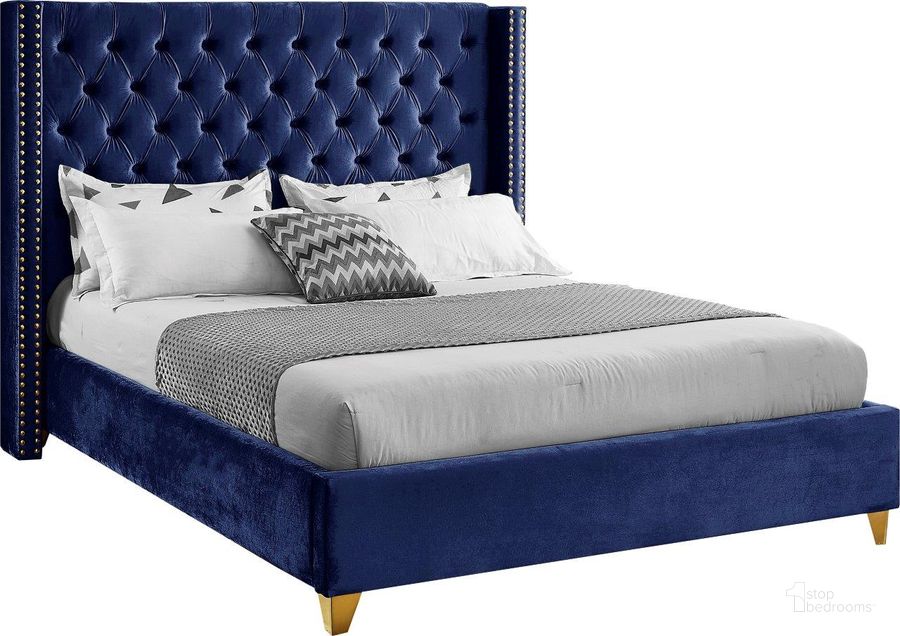 The appearance of Barolo Navy Velvet Full Bed designed by Meridian in the modern / contemporary interior design. This navy velvet piece of furniture  was selected by 1StopBedrooms from Barolo Collection to add a touch of cosiness and style into your home. Sku: BaroloNavy-F-1;BaroloNavy-F-2. Bed Type: Platform Bed. Product Type: Platform Bed. Bed Size: Full. Image1