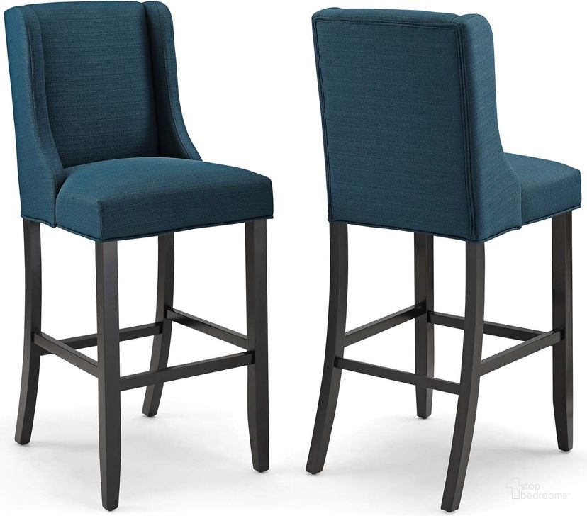 The appearance of Baron Azure Bar Stool Upholstered Fabric Set of 2 designed by Modway in the modern / contemporary interior design. This azure piece of furniture  was selected by 1StopBedrooms from Baron Collection to add a touch of cosiness and style into your home. Sku: EEI-4018-AZU. Material: MDF. Product Type: Barstool. Image1