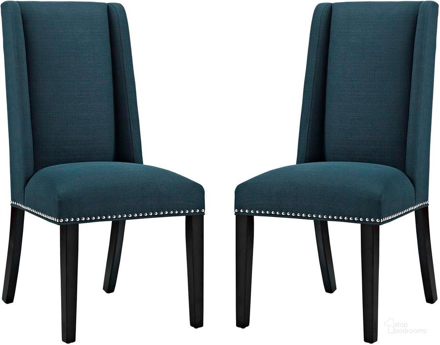 The appearance of Baron Azure Dining Chair Fabric Set of 2 designed by Modway in the modern / contemporary interior design. This azure piece of furniture  was selected by 1StopBedrooms from Baron Collection to add a touch of cosiness and style into your home. Sku: EEI-2748-AZU-SET. Material: Wood. Product Type: Dining Chair. Image1