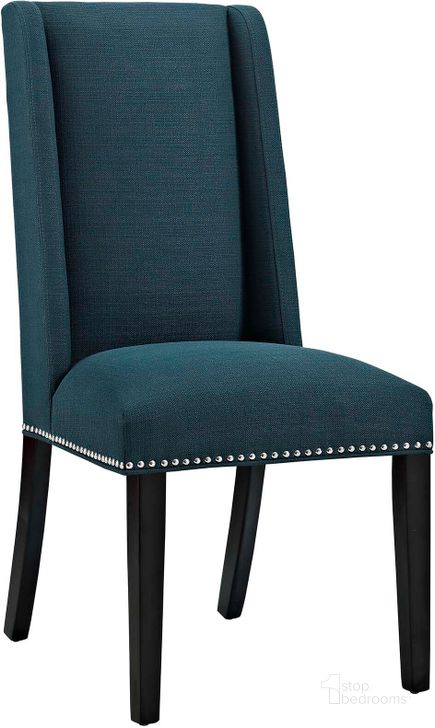 The appearance of Baron Azure Fabric Dining Chair designed by Modway in the modern / contemporary interior design. This azure piece of furniture  was selected by 1StopBedrooms from Baron Collection to add a touch of cosiness and style into your home. Sku: EEI-2233-AZU. Material: Wood. Product Type: Dining Chair. Image1