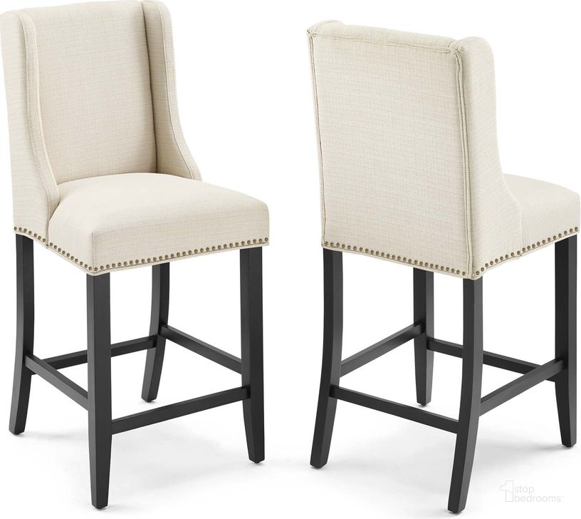 The appearance of Baron Beige Counter Stool Upholstered Fabric Set of 2 EEI-4016-BEI designed by Modway in the modern / contemporary interior design. This beige piece of furniture  was selected by 1StopBedrooms from Baron Collection to add a touch of cosiness and style into your home. Sku: EEI-4016-BEI. Material: Wood. Product Type: Barstool. Image1