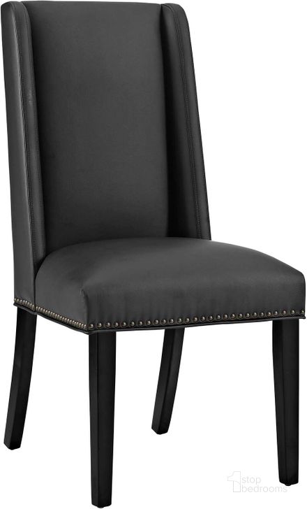 The appearance of Baron Black Vinyl Dining Chair designed by Modway in the modern / contemporary interior design. This black piece of furniture  was selected by 1StopBedrooms from Baron Collection to add a touch of cosiness and style into your home. Sku: EEI-2232-BLK. Product Type: Dining Chair. Material: Plywood. Image1