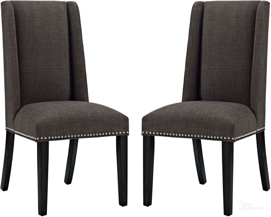 The appearance of Baron Brown Dining Chair Fabric Set of 2 designed by Modway in the modern / contemporary interior design. This brown piece of furniture  was selected by 1StopBedrooms from Baron Collection to add a touch of cosiness and style into your home. Sku: EEI-2748-BRN-SET. Material: Wood. Product Type: Dining Chair. Image1