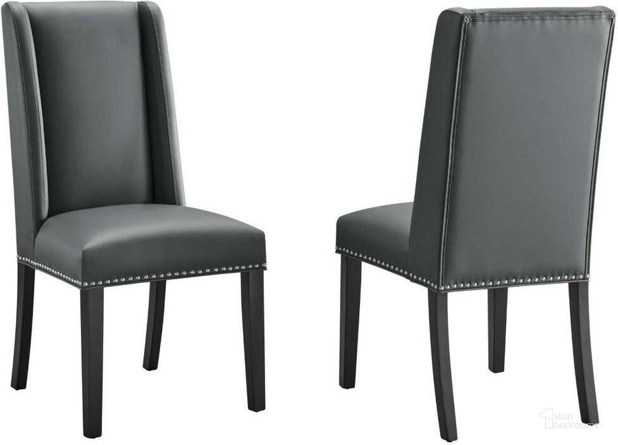 The appearance of Baron Dining Chair Vinyl Set of 2 In Gray designed by Modway in the modern / contemporary interior design. This gray piece of furniture  was selected by 1StopBedrooms from Baron Collection to add a touch of cosiness and style into your home. Sku: EEI-2747-GRY-SET. Product Type: Dining Chair. Material: Plywood. Image1
