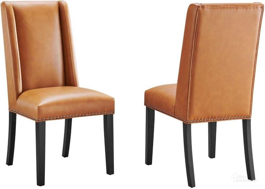 The appearance of Baron Dining Chair Vinyl Set of 2 In Tan designed by Modway in the modern / contemporary interior design. This tan piece of furniture  was selected by 1StopBedrooms from Baron Collection to add a touch of cosiness and style into your home. Sku: EEI-2747-TAN-SET. Product Type: Dining Chair. Material: Plywood. Image1