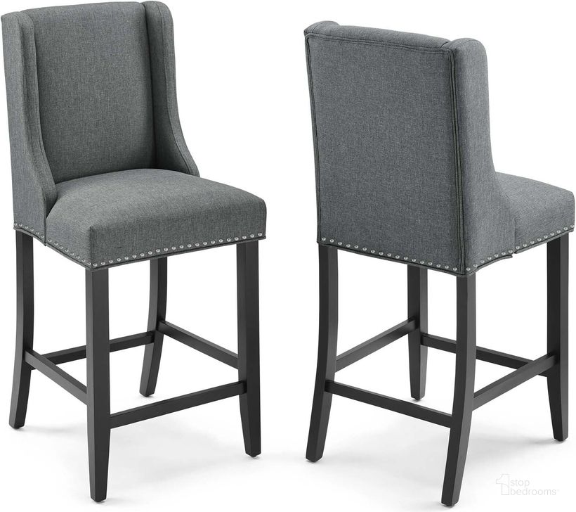 The appearance of Baron Gray Counter Stool Upholstered Fabric Set of 2 designed by Modway in the modern / contemporary interior design. This gray piece of furniture  was selected by 1StopBedrooms from Baron Collection to add a touch of cosiness and style into your home. Sku: EEI-4016-GRY. Material: Wood. Product Type: Barstool. Image1