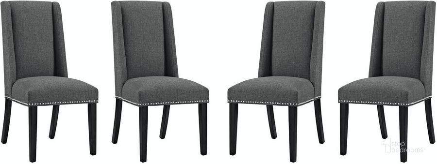 The appearance of Baron Gray Dining Chair Fabric Set of 4 designed by Modway in the modern / contemporary interior design. This gray piece of furniture  was selected by 1StopBedrooms from Baron Collection to add a touch of cosiness and style into your home. Sku: EEI-3503-GRY. Material: Wood. Product Type: Dining Chair. Image1