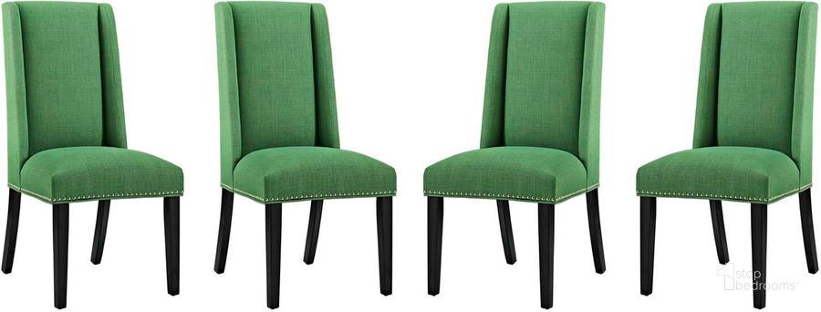 The appearance of Baron Green Dining Chair Fabric Set of 4 designed by Modway in the modern / contemporary interior design. This green piece of furniture  was selected by 1StopBedrooms from Baron Collection to add a touch of cosiness and style into your home. Sku: EEI-3503-GRN. Material: Wood. Product Type: Dining Chair. Image1