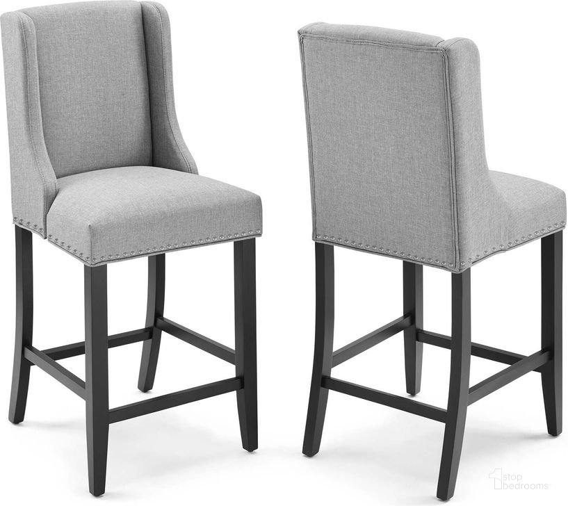 The appearance of Baron Light Gray Counter Stool Upholstered Fabric Set of 2 designed by Modway in the modern / contemporary interior design. This light gray piece of furniture  was selected by 1StopBedrooms from Baron Collection to add a touch of cosiness and style into your home. Sku: EEI-4016-LGR. Material: Wood. Product Type: Barstool. Image1