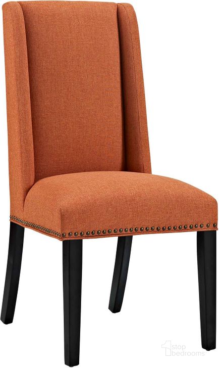 The appearance of Baron Orange Fabric Dining Chair designed by Modway in the modern / contemporary interior design. This orange piece of furniture  was selected by 1StopBedrooms from Baron Collection to add a touch of cosiness and style into your home. Sku: EEI-2233-ORA. Material: Wood. Product Type: Dining Chair. Image1